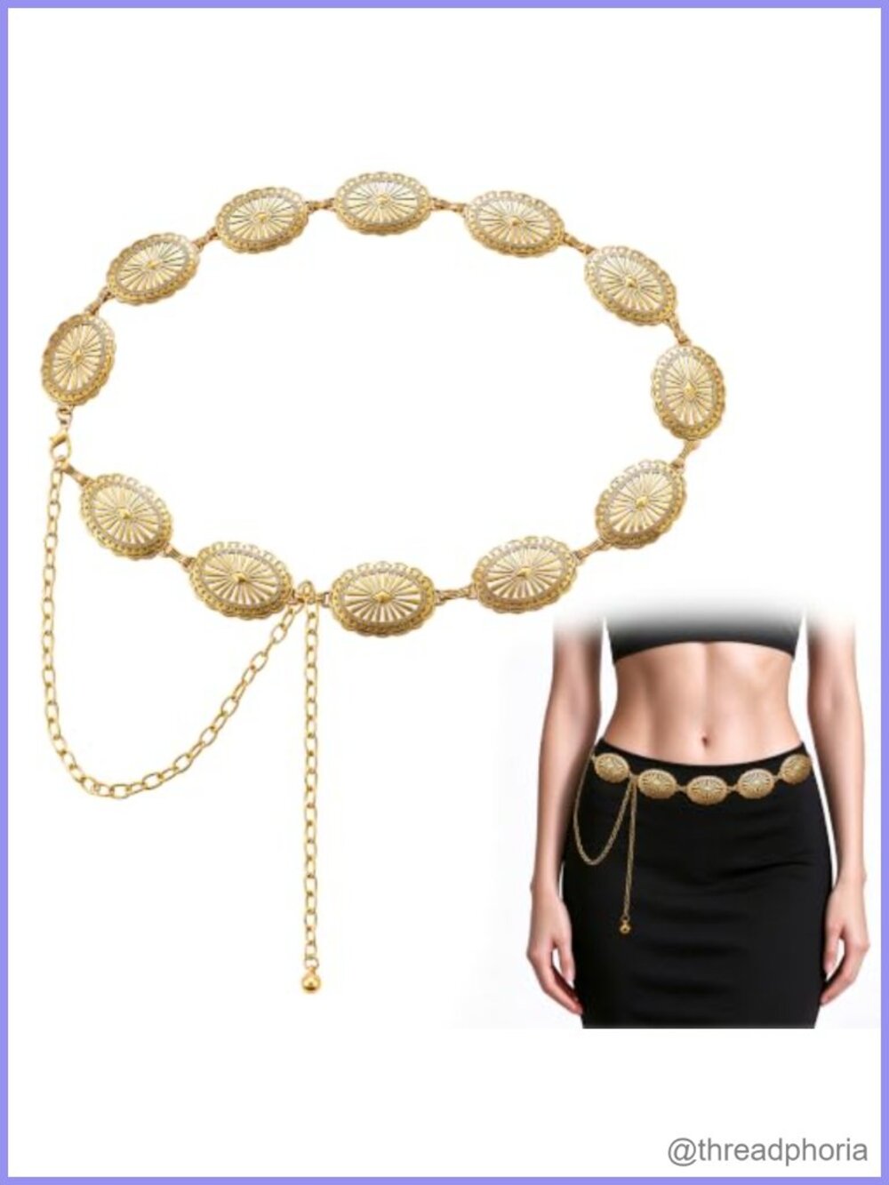 Western Metal Chain Belt Boho Concho Adjustable Fits 27-35" Waist